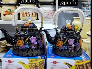 کتری لعابی مشکی طرح گل