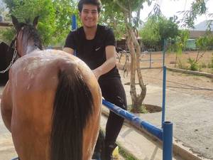 شستشوی اسب در باشگاه سوارکاری در شیراز