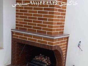 شومینه هیزمی گازی فن دار سنگ تلفیقی از گرانیت قرمز و سنگ هرات