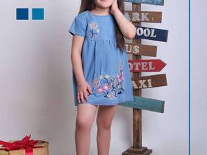 سارافون دخترانه جین گلدوزی آبی در یزد