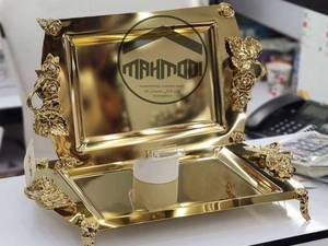 سینی طلایی ۲عددی پایه دار مستطیل