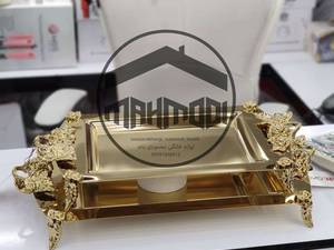 سینی طلایی ۲عددی پایه دار مستطیل