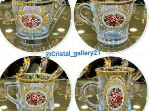 فنجان و قندان لب طلایی گل زر