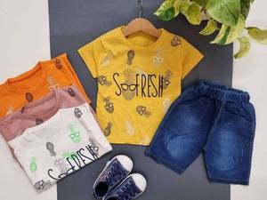 ست اسپرت تیشرت پنبه شلوارک لی کاغذی در بابل