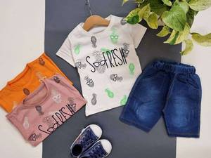 ست اسپرت تیشرت پنبه شلوارک لی کاغذی در بابل